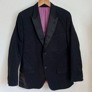 Sean John Men's 38R Regular Black Classic 2 Button Pink Lined Blazer Suit Jacket